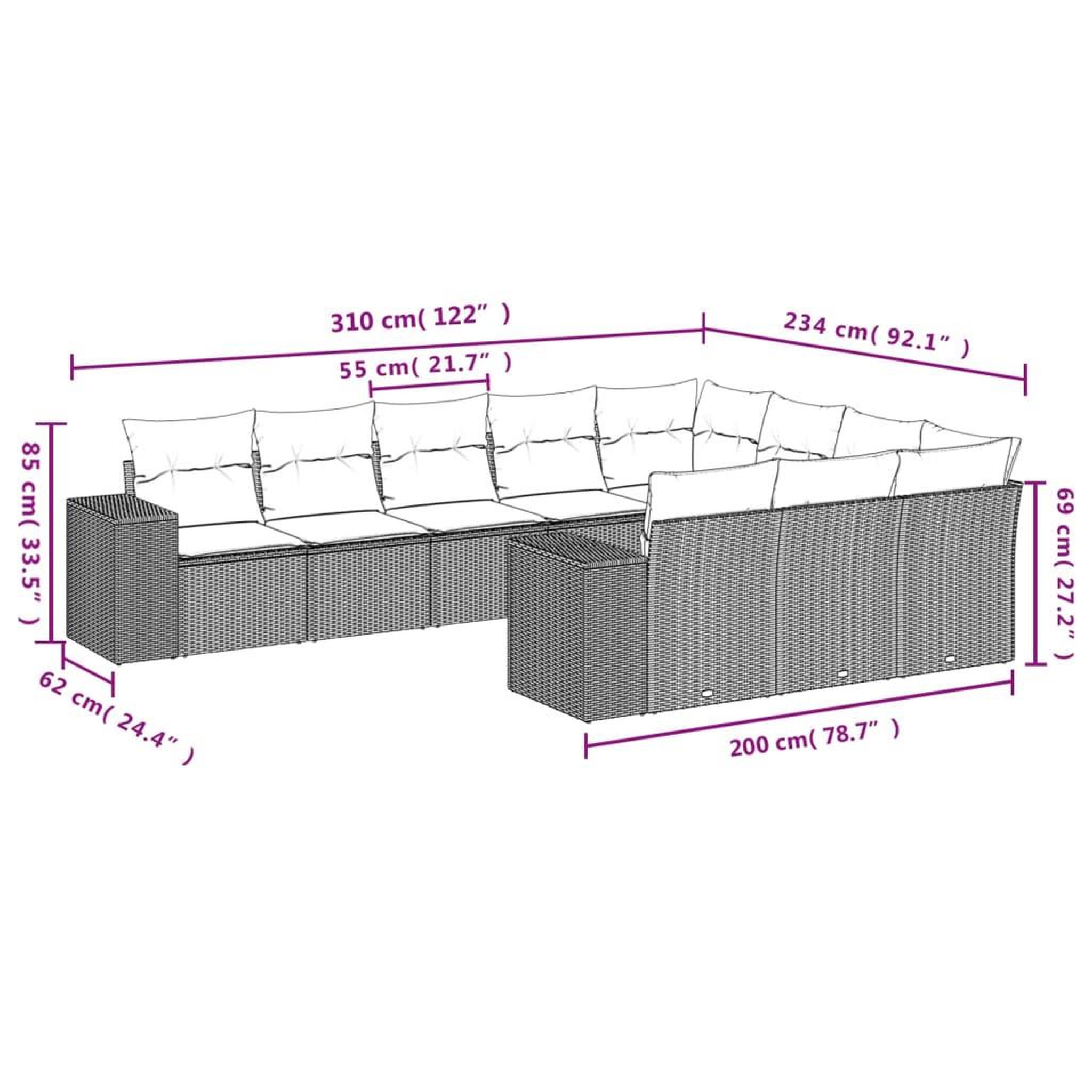 Voir la diapositive 4 : VIDAXL Salon de jardin 10 pcs avec coussins noir resine tressee