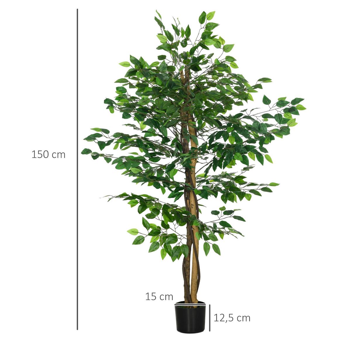 HOMCOM Lot de 2 plantes artificielles arbres ficus H.1,50 m tronc branches liane lichen feuilles grand réalisme pot inclus