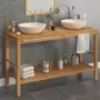 VIDAXL Armoire de toilette en teck solide avec lavabos en marbre Creme