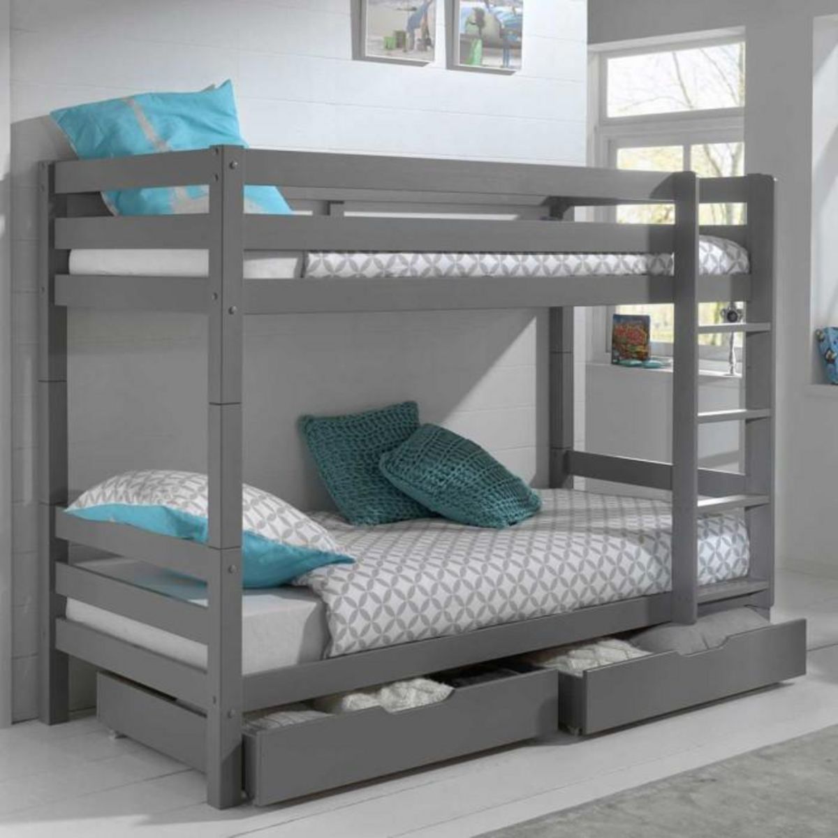 Paris Prix Pack - Lit Superposé Enfant & 2 Tiroirs  Pino II  Gris