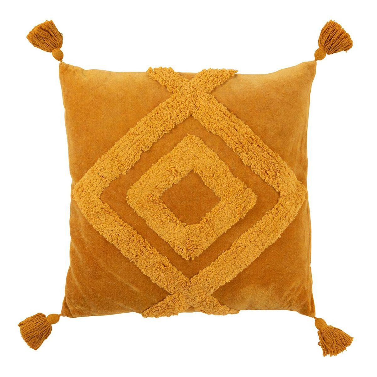 Paris Prix Coussin Déco Pompons  Happyful  63x63cm Ocre
