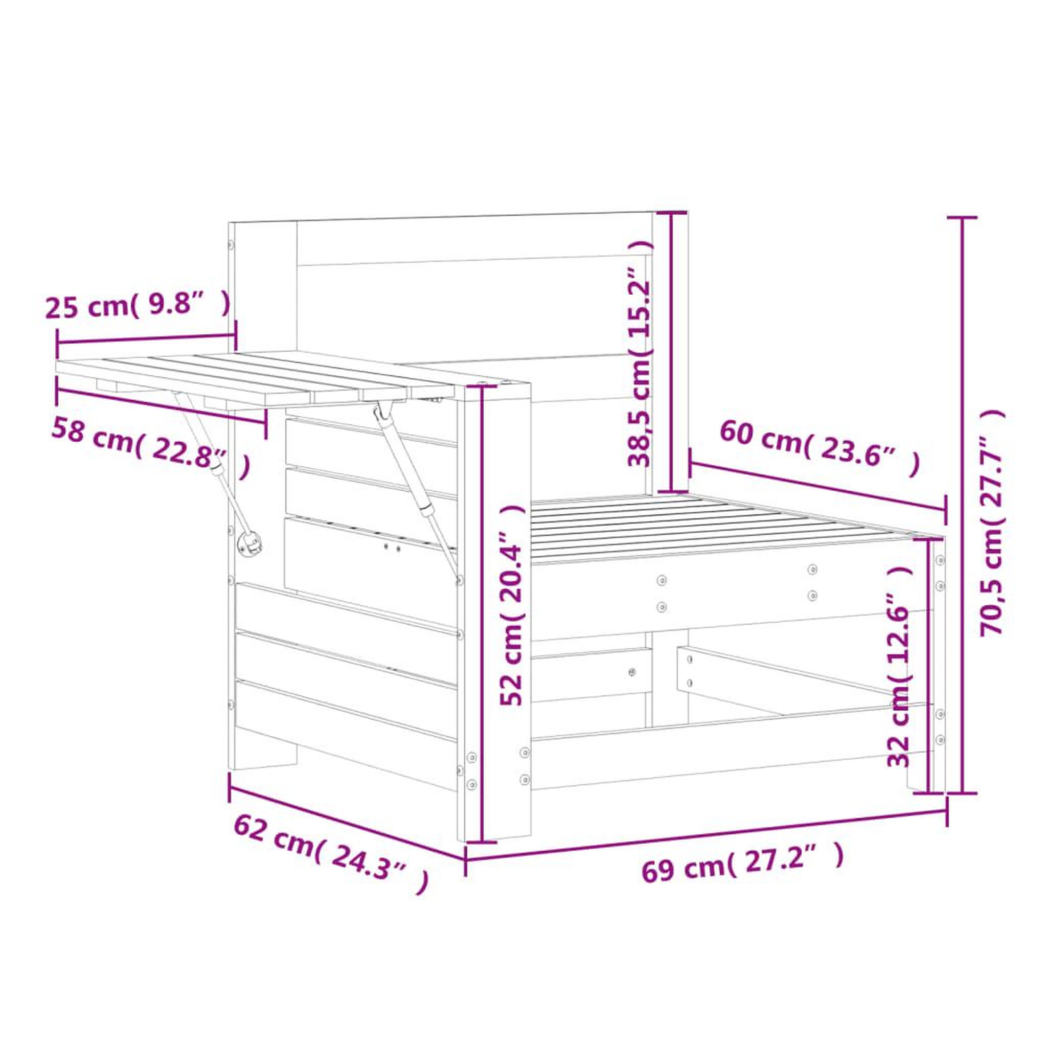 Voir la diapositive 6 : VIDAXL Canape de jardin accoudoir avec table d'appoint massif douglas