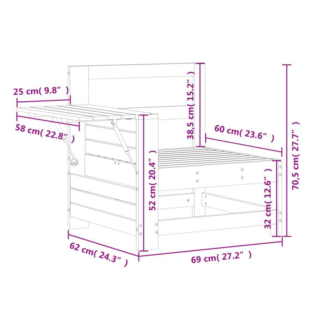 VIDAXL Canape de jardin accoudoir avec table d'appoint massif douglas