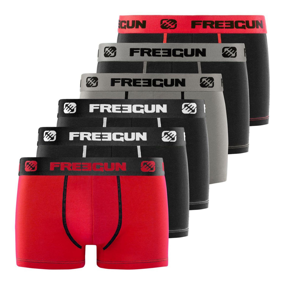FREEGUN Lot de 6 Boxers coton homme Uni