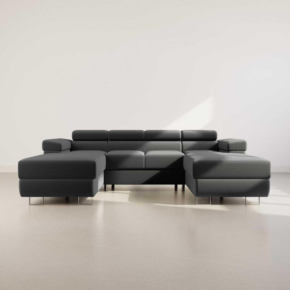 BEST MOBILIER Pablo - canapé panoramique en u - 7 places - convertible avec coffres et têtières réglables - en velours