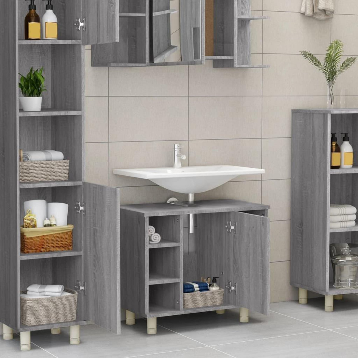 VIDAXL Armoire de bain Sonoma gris 60x32x53,5 cm Bois d'ingenierie