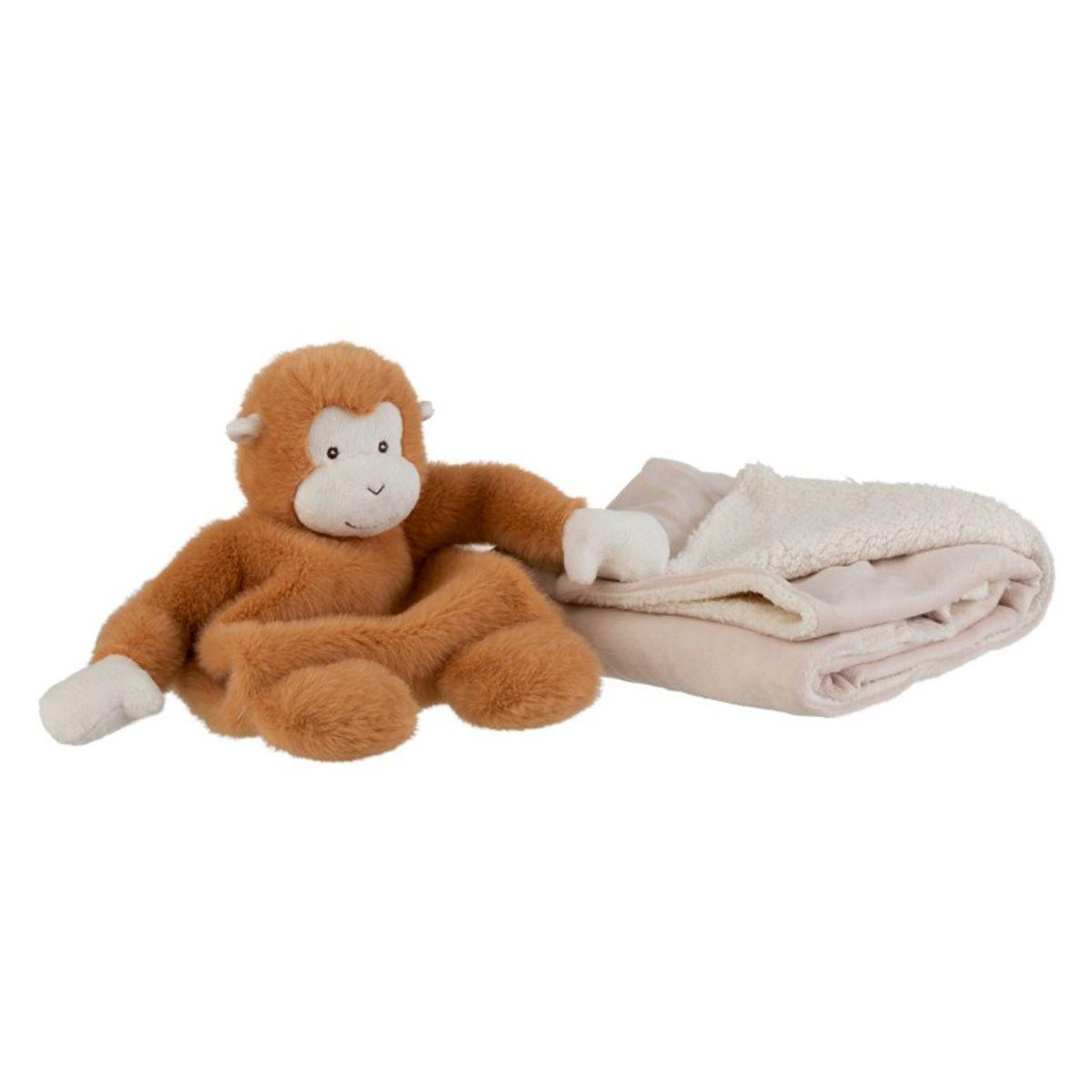 Voir la diapositive 2 : J-LINE Peluche & couverture enfant  singe  26cm marron