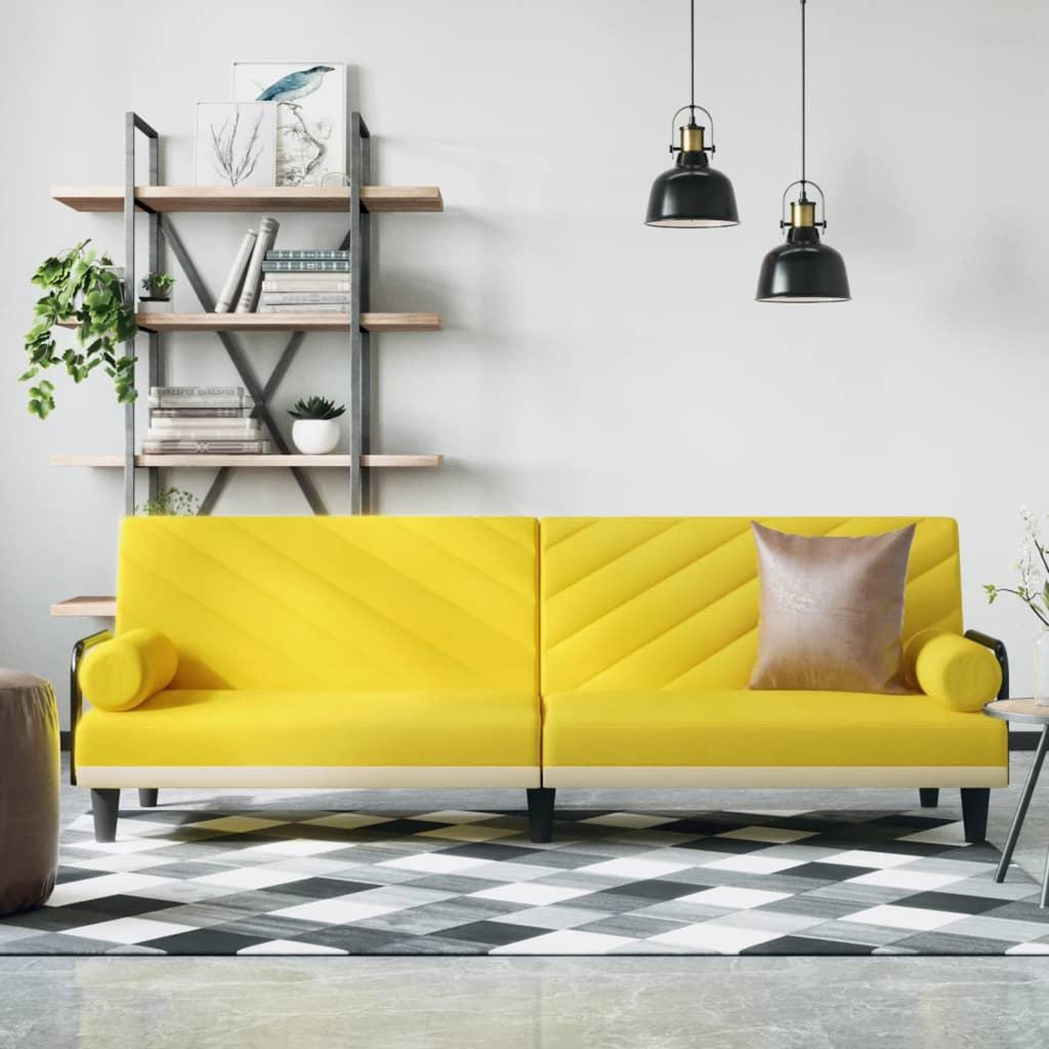 VIDAXL Canape-lit avec accoudoirs jaune clair tissu