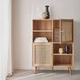 Voir la diapositive 5 : SWEEEK Buffet de rangement cannage et effet bois. buffet haut. vaisselier. 2 portes et 2 étagères style bohème 90cm