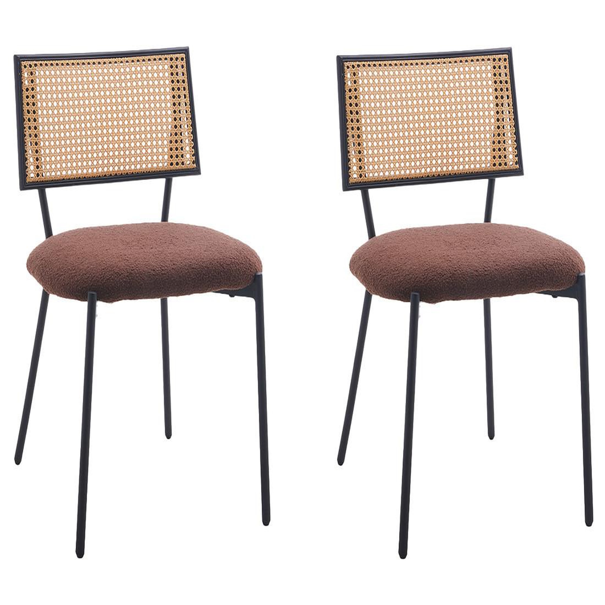 Voir la diapositive 1 : BEST MOBILIER Luciano - lot de 2 chaises cannage - en tissu bouclette