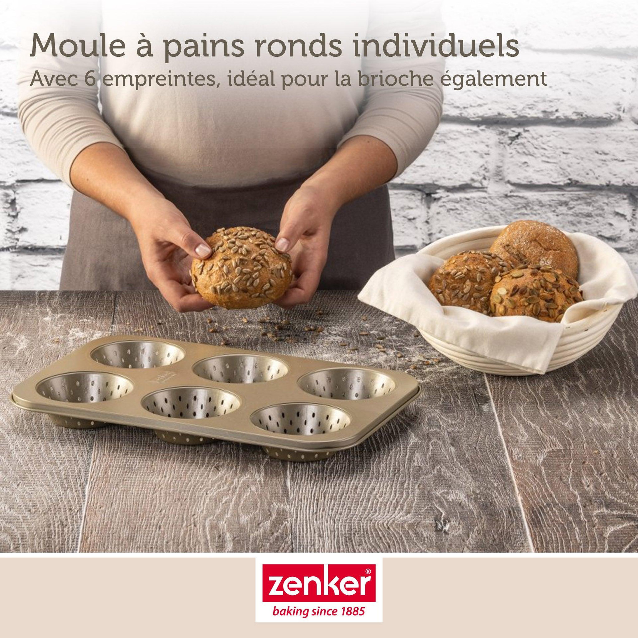 Voir la diapositive 5 : ZENKER Ensemble de 2 moules à petits pains individuels ronds 6 empreintes 33 x 22 cm zenker mojave gold
