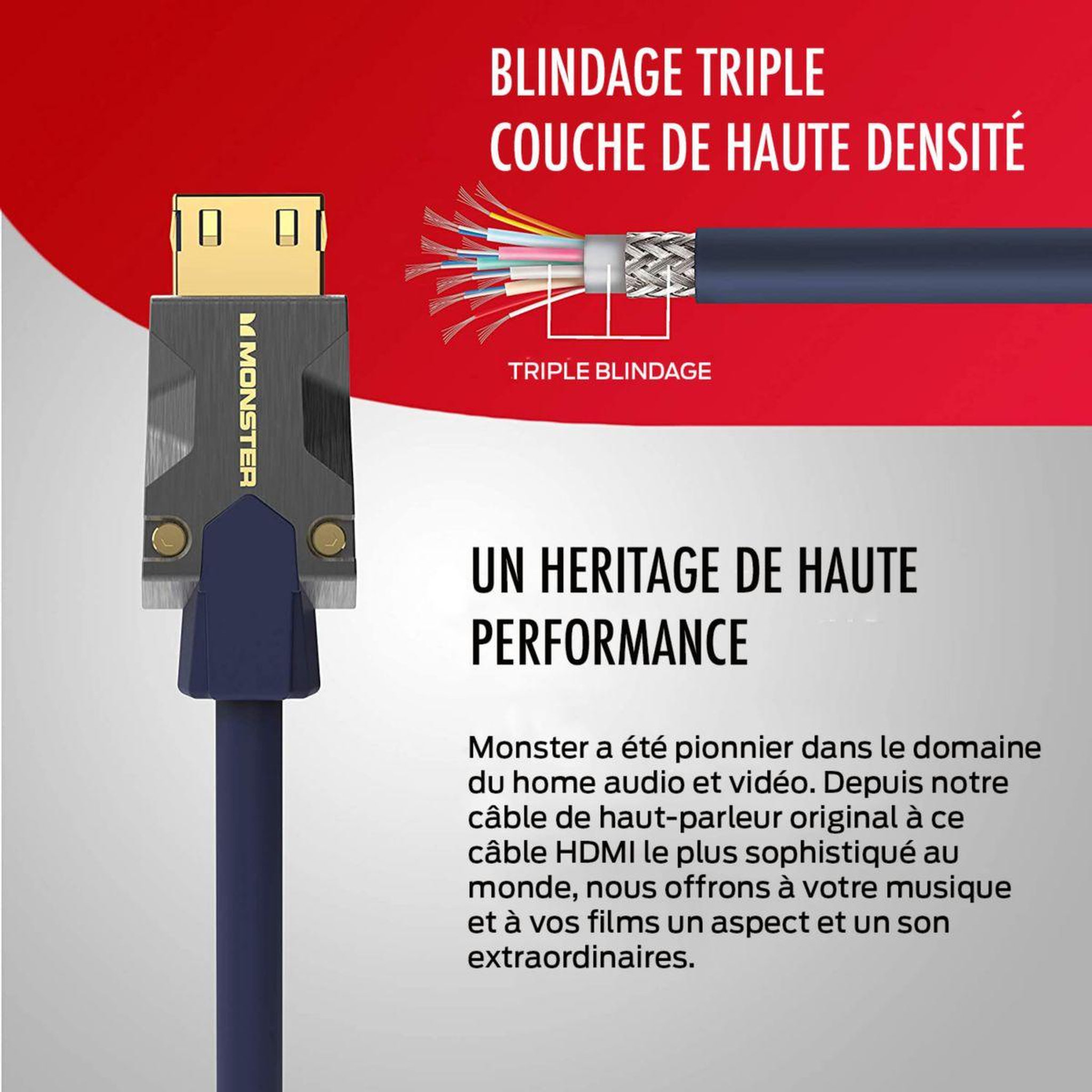 Voir la diapositive 4 : Monster Cable Câble HDMI M3000 UHD 8K DOLBY VISION HDR 48GBPS 3M