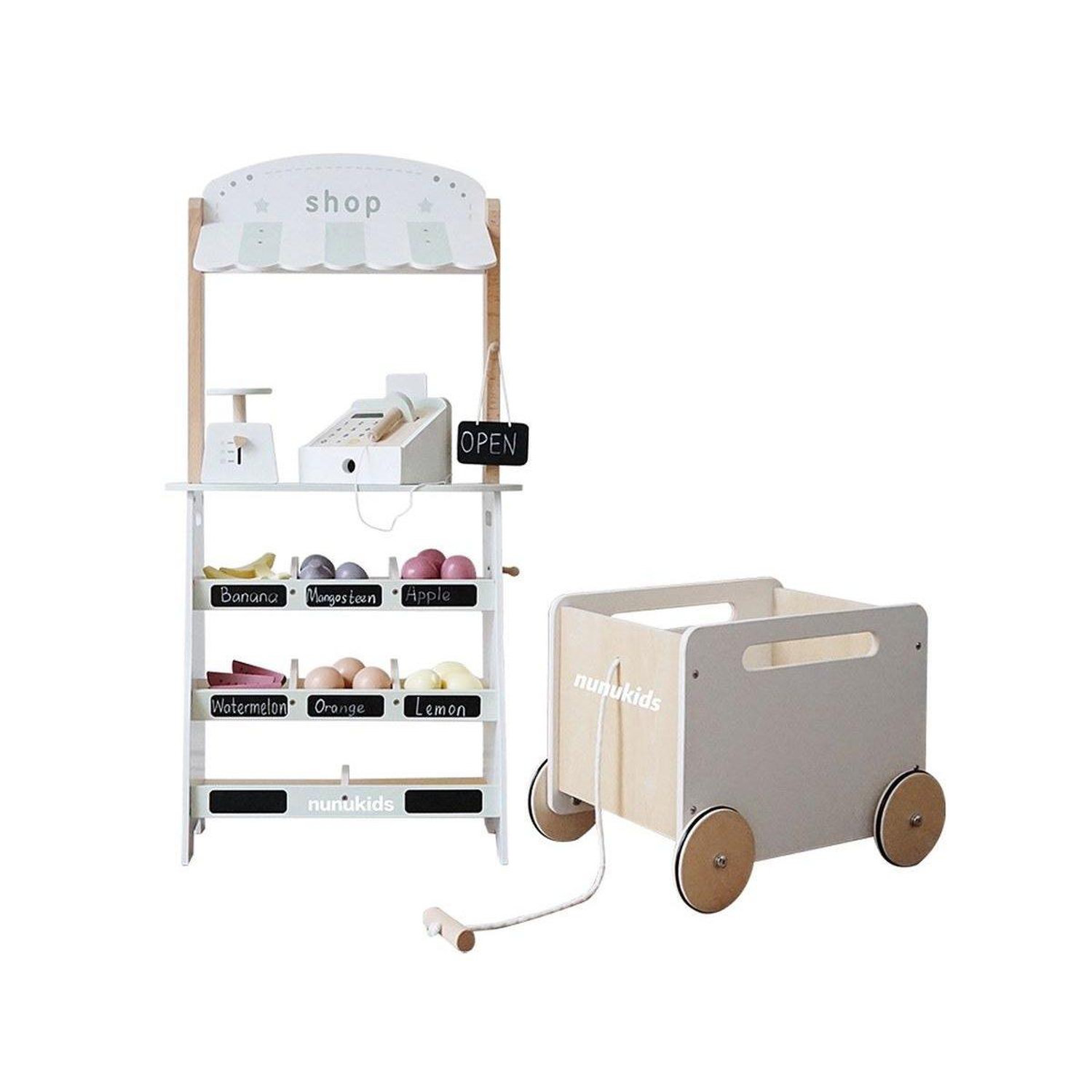 Stand De Marché 1001jouets 95 5 Cm Chariot Fruits Accessoires Bois - vue 2