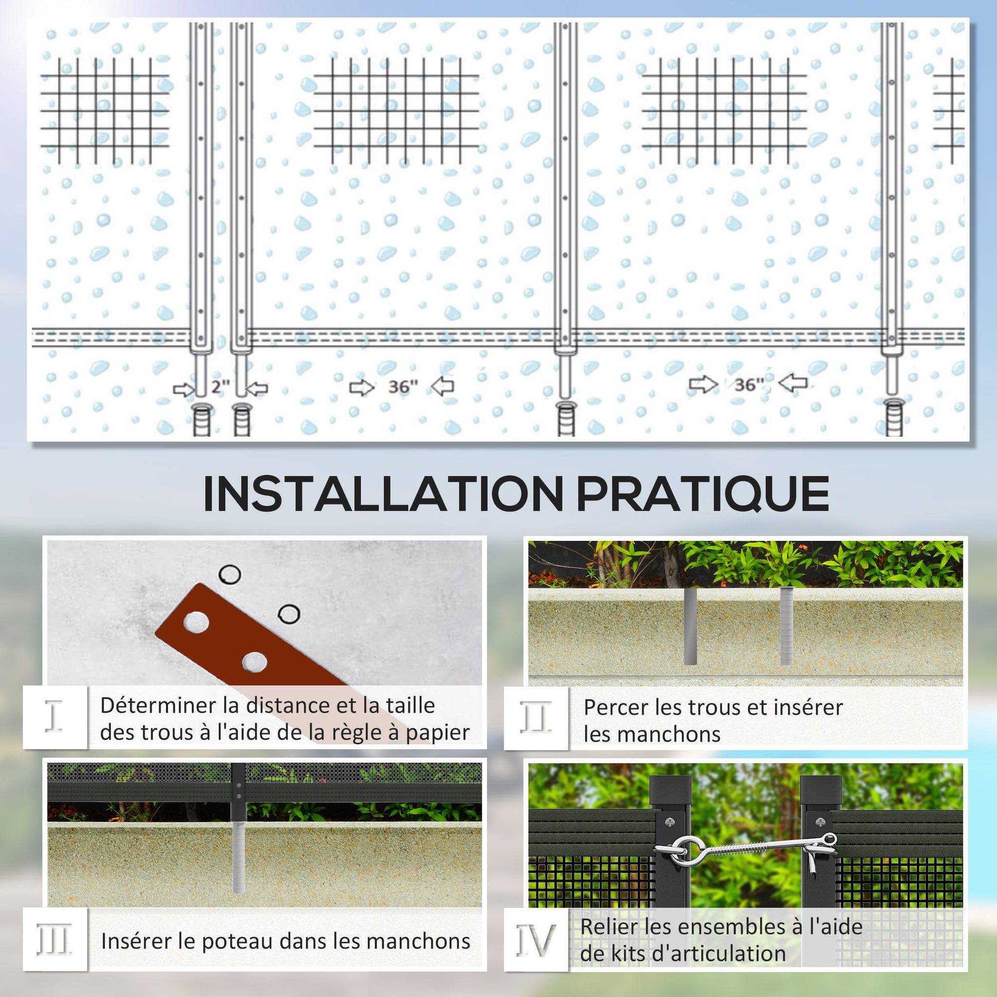 Voir la diapositive 5 : OUTSUNNY Clôture barrière de sécurité pour piscine - lot de 4 panneaux - dim. totales 365L x 126H cm - alu textilène noir