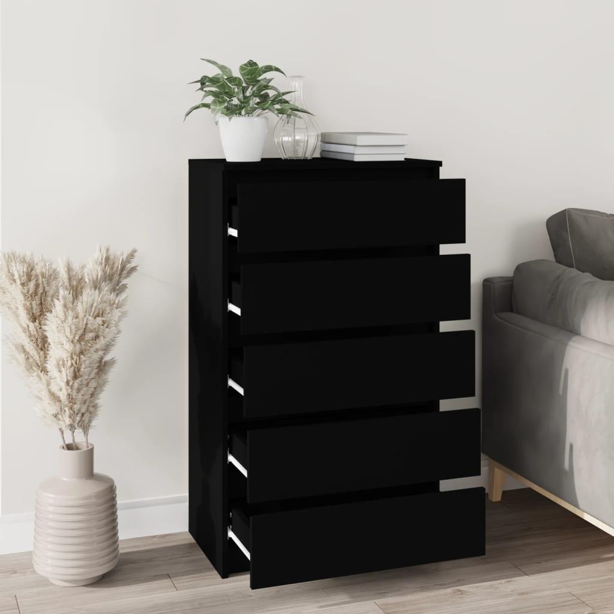 Voir la diapositive 3 : VIDAXL Commode Noir 60x36x103 cm Bois d'ingenierie