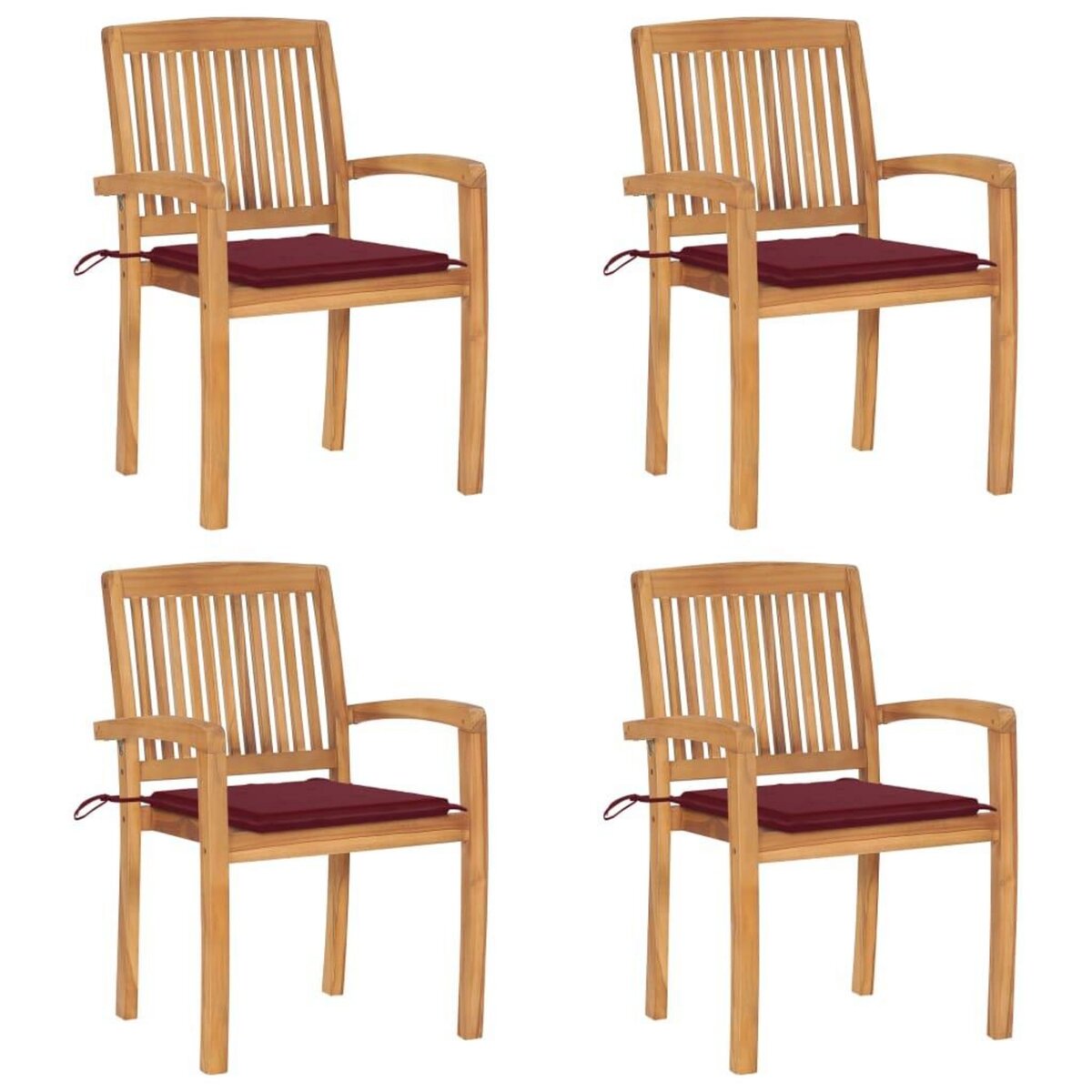 VIDAXL Chaises de jardin empilables avec coussins lot de 4 Teck solide
