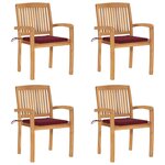 VIDAXL Chaises de jardin empilables avec coussins lot de 4 Teck solide