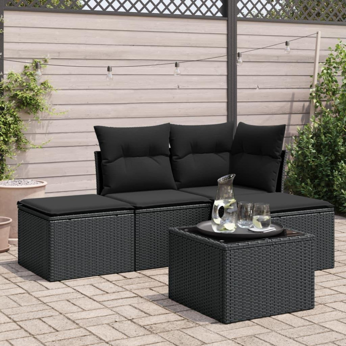 VIDAXL Salon de jardin 5 pcs avec coussins noir resine tressee