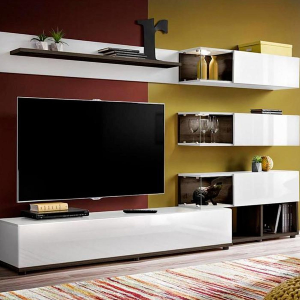 Paris Prix Meuble TV Design  Silk  240cm Blanc & Naturel