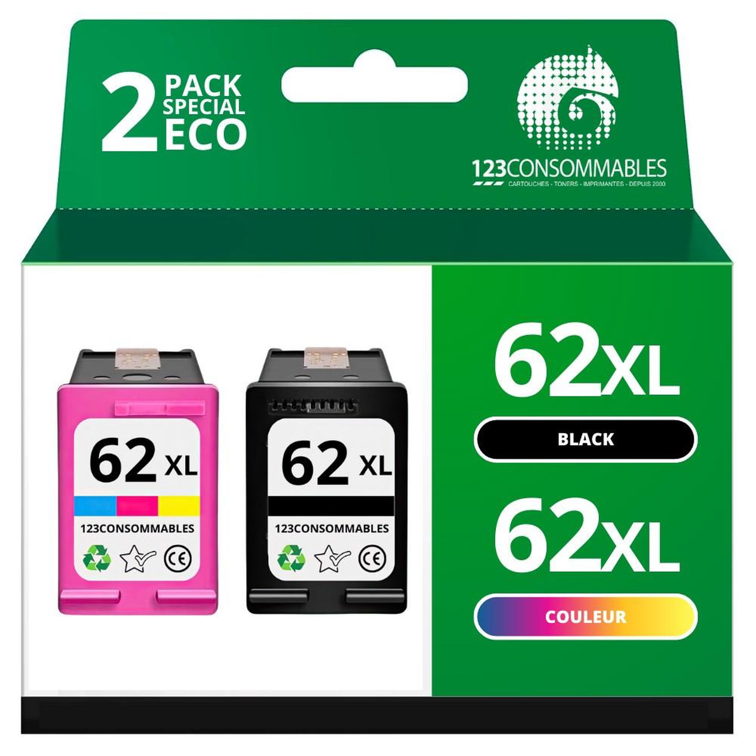 Pack 2 Cartouches compatibles HP 62 Neuf - vue 3
