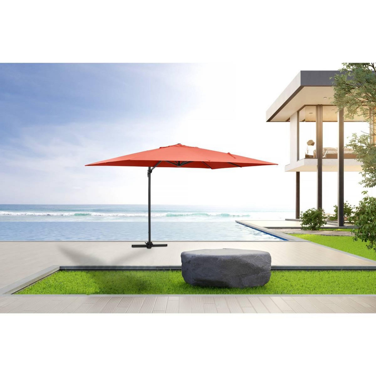Habitat et Jardin Parasol jardin déporté Alu  Sun 4  - Rectangle- 3 x 4 m - Rouge + Housse de protection