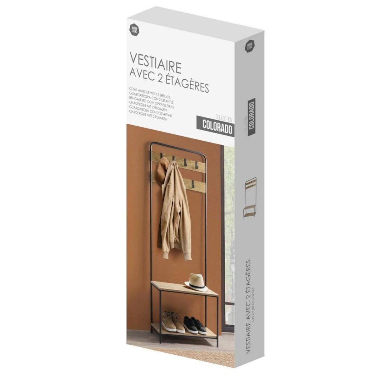 FORNORD Vestiaire en métal porte-manteaux avec 2 étagères