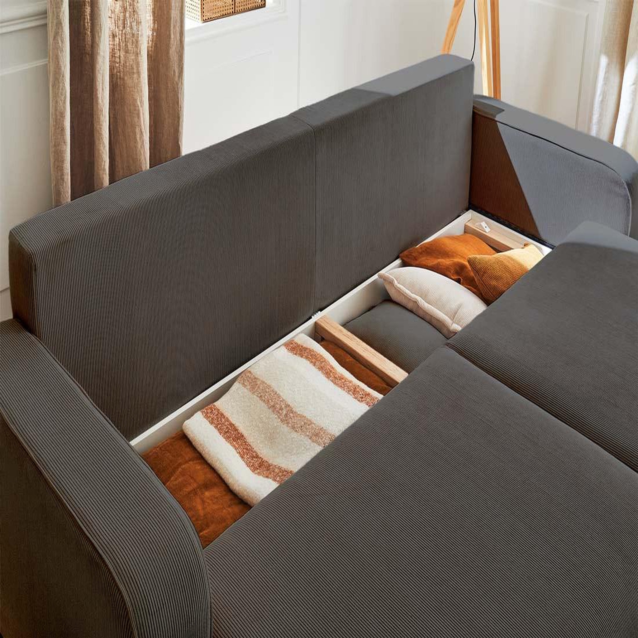 Voir la diapositive 3 : BEST MOBILIER Albane - canapé 3 places - convertible avec coffre - en velours côtelé