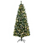 HOMCOM Sapin de Noël artificiel lumineux LED x 250 blanc chaud 30 pommes de pin H. 180 cm 703 branches vert effet neige