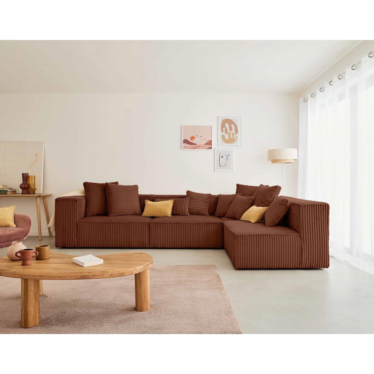 LISA DESIGN Colombine - canapé modulable d'angle droit - 5 places - en velours côtelé grosses côtes