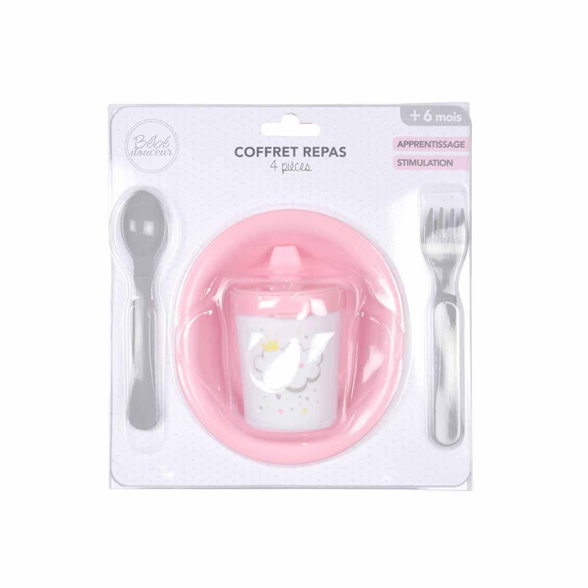 Voir la diapositive 2 : HOMEA Coffret repas 4 pièces pour bébé  ciel  rose