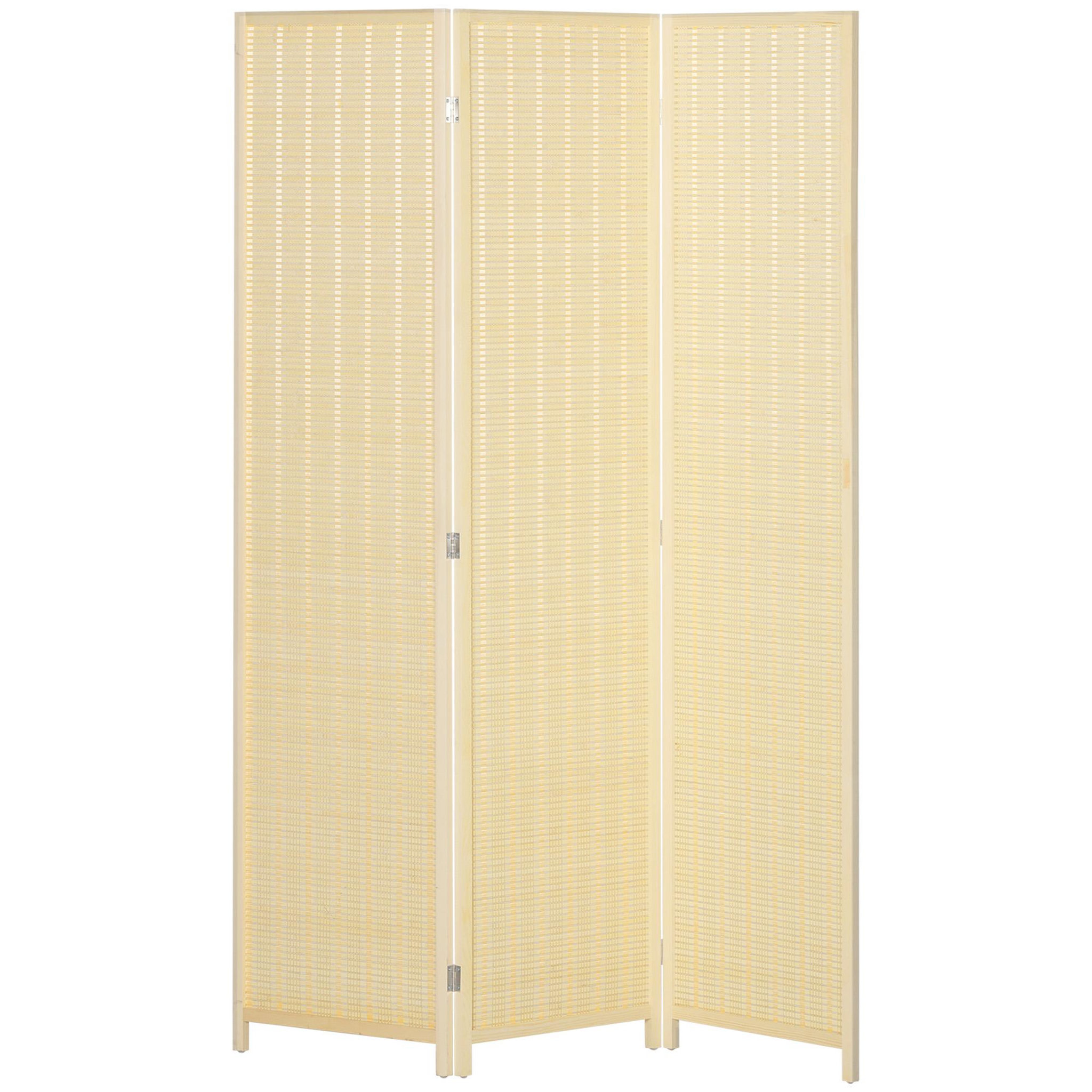 HOMCOM Paravent interieur en bois 3 panneaux 135 x 180 cm séparateur de pièce pliable bois naturel