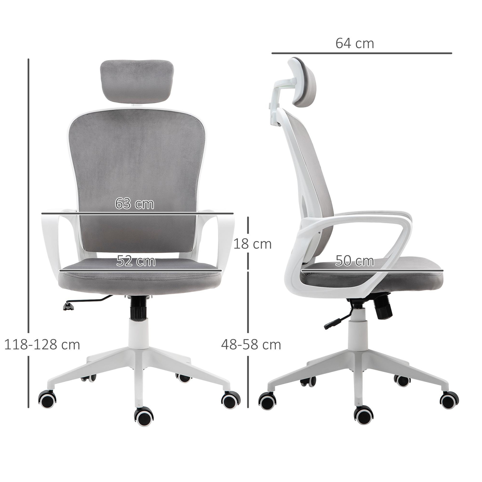 Voir la diapositive 3 : VINSETTO Fauteuil de bureau ergonomique en velours - 63 x 64 x 118-128 cm - gris clair