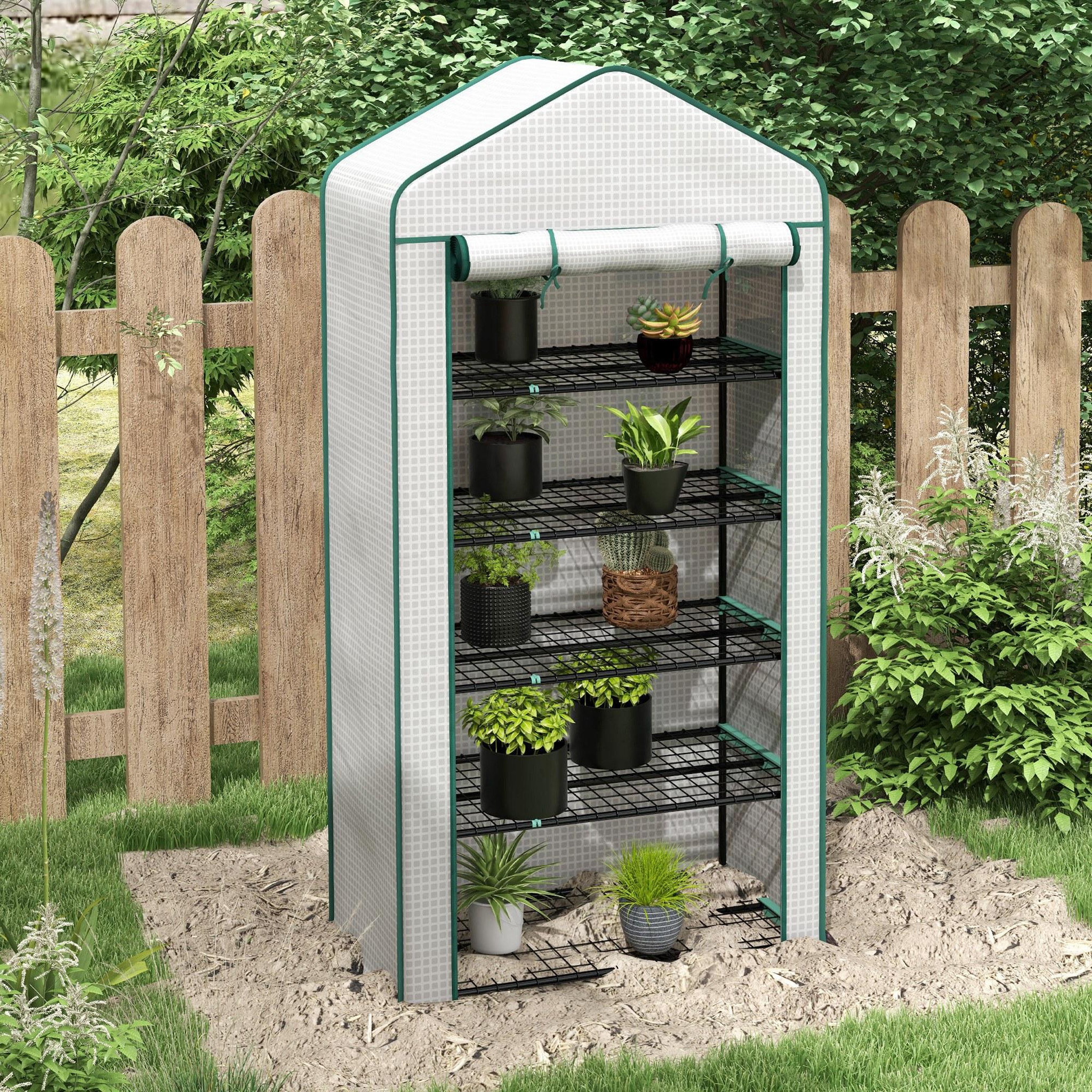 Voir la diapositive 2 : OUTSUNNY Serre de jardin balcon 5 niveaux porte acier PE blanc