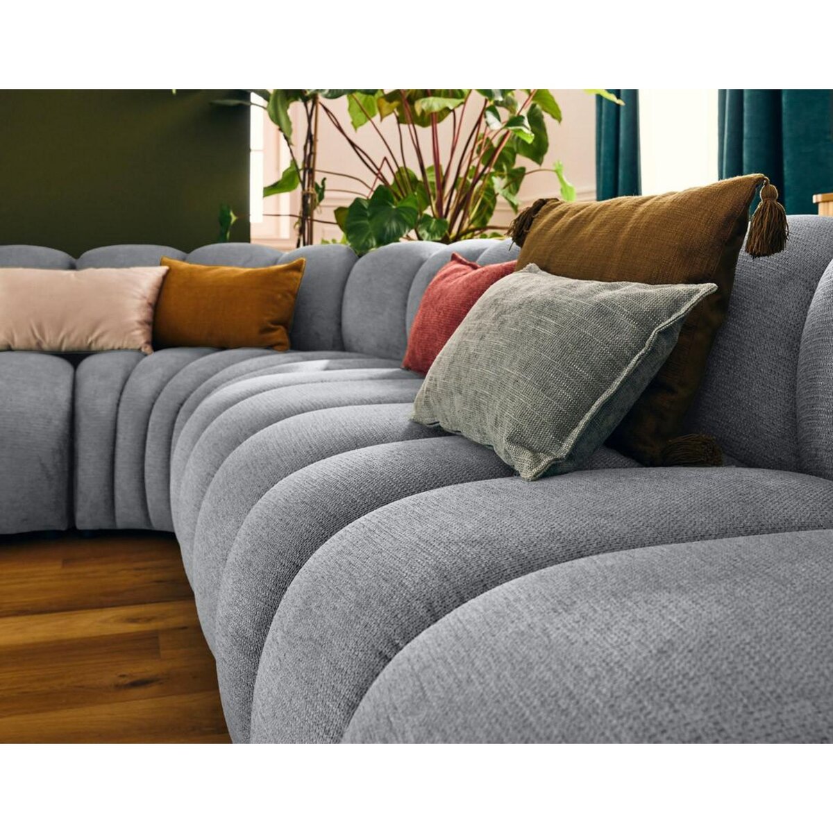 LISA DESIGN Debbie - canapé modulable d'angle droit 5 places en tissu texturé