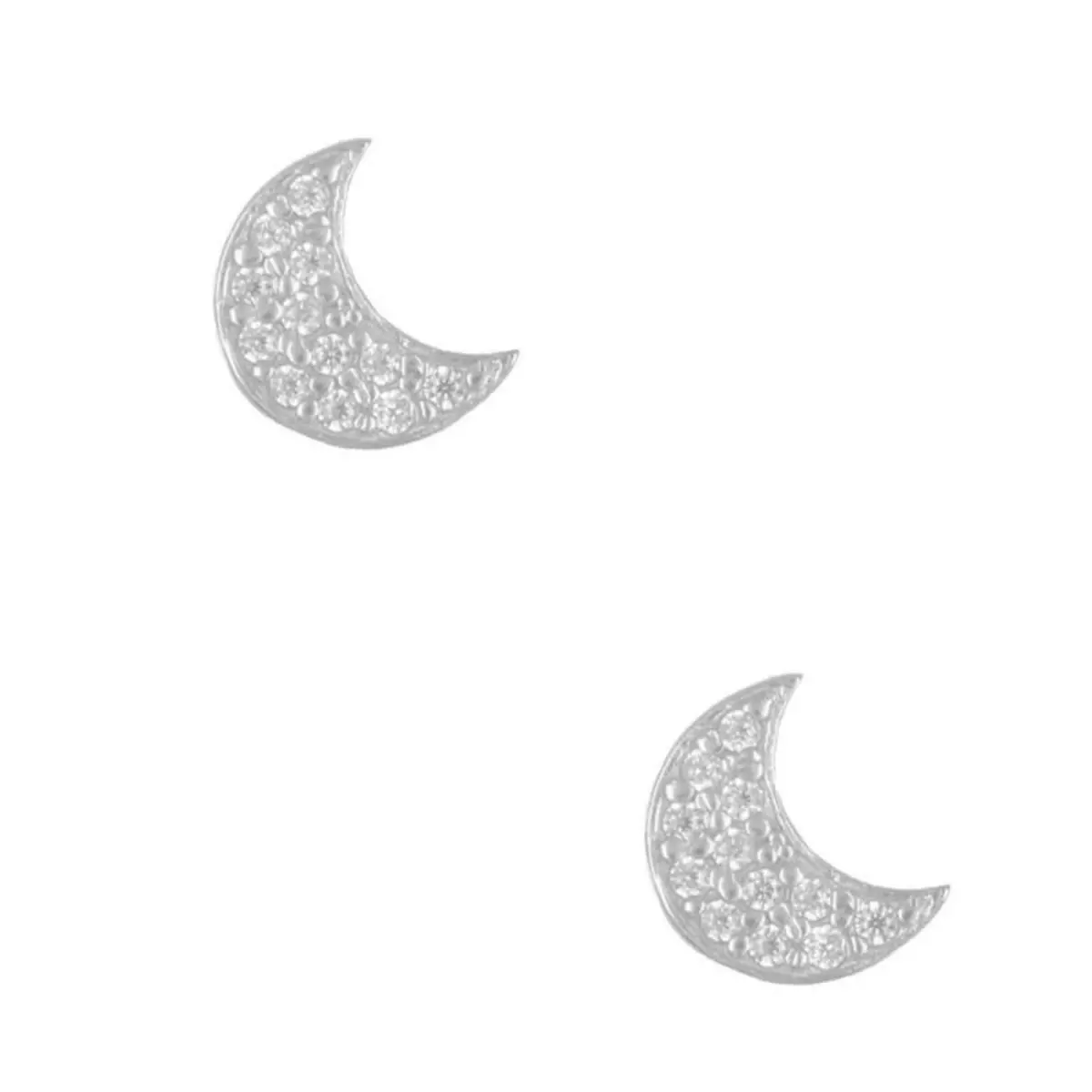 L'ATELIER D'AZUR Boucles d'Oreilles Or Blanc Serties de Zirconiums - Lune