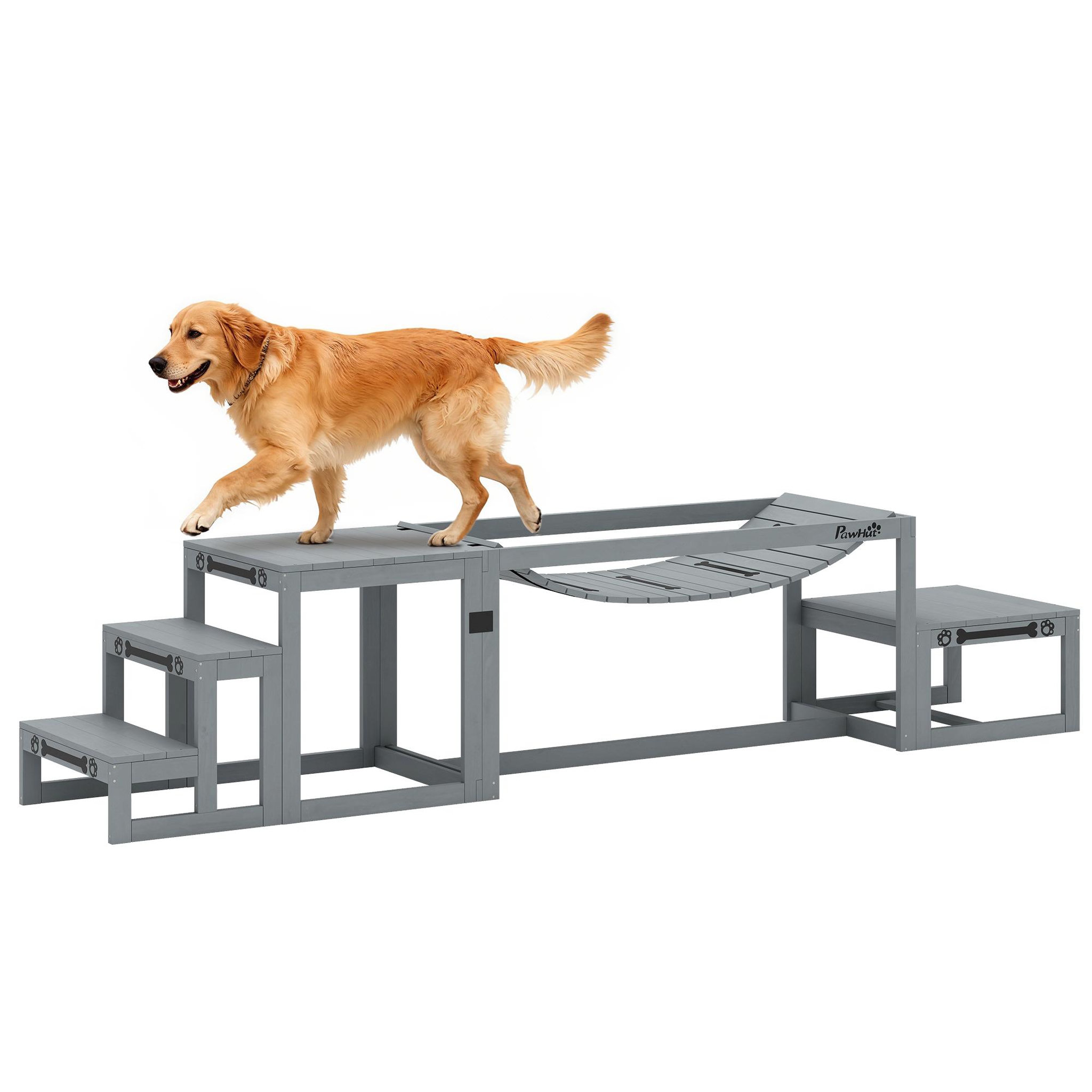 PAWHUT Passerelle agility chiens - passerelle pour parcours canins d'agility - bois de sapin gris