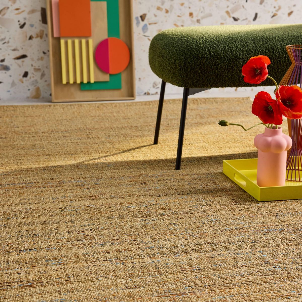 SWEEEK Tapis intérieur/extérieur effet jute claire avec touches de couleur