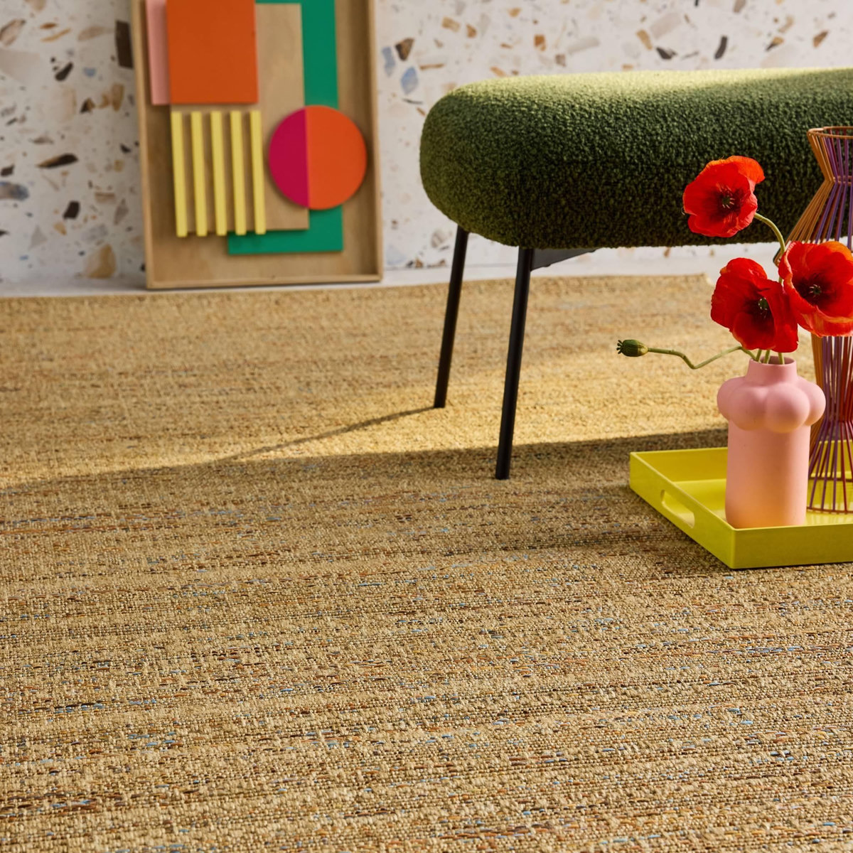 SWEEEK Tapis intérieur/extérieur effet jute claire avec touches de couleur