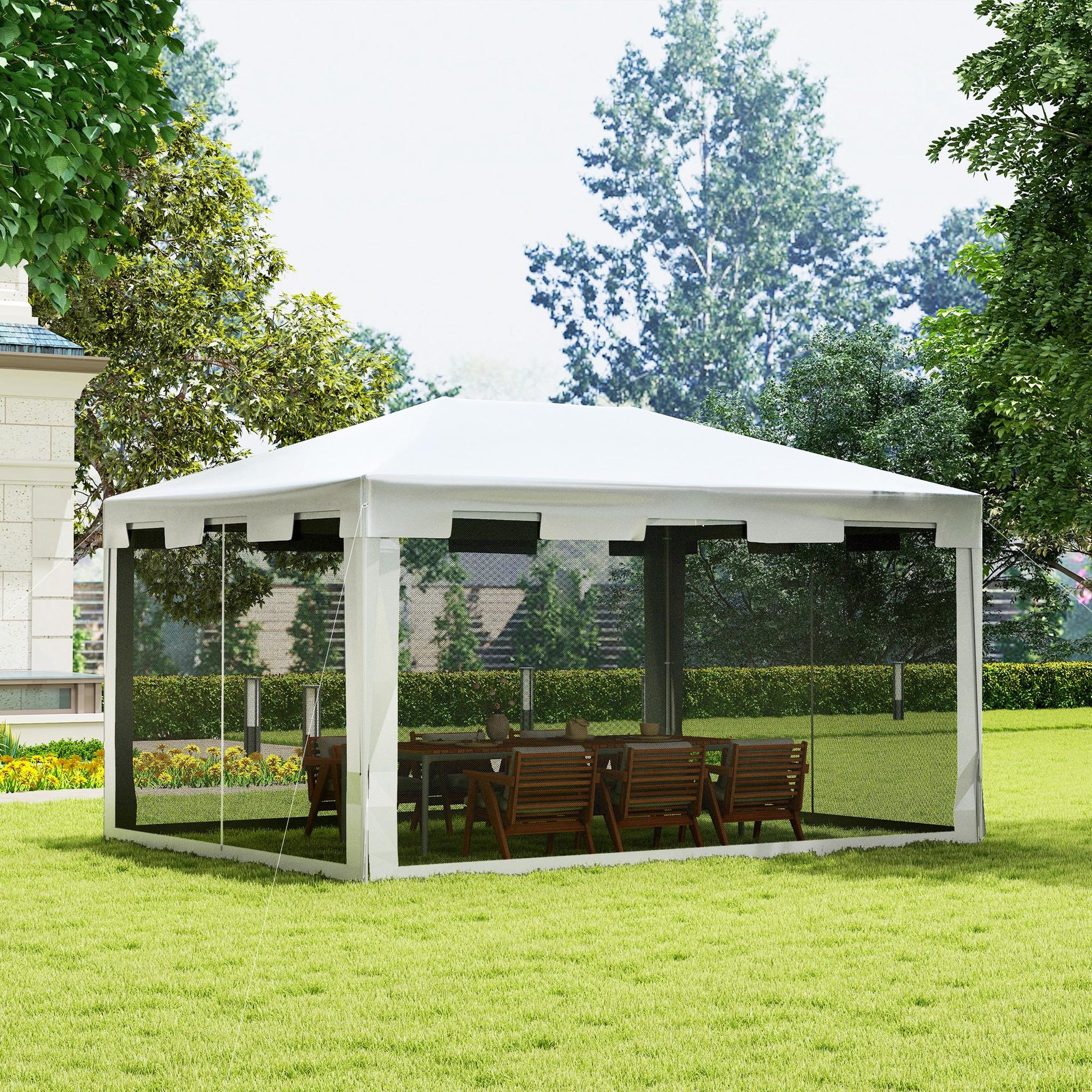 Voir la diapositive 2 : OUTSUNNY Tonnelle barnum style colonial dim. 4L x 3l x 2,55H m 4 moustiquaires blanc et noir
