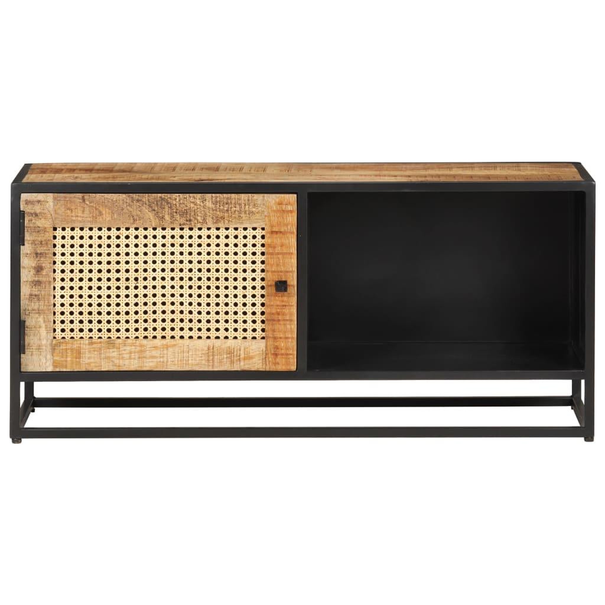 Voir la diapositive 3 : VIDAXL Meuble tv 90x30x40 cm bois de manguier brut et canne naturelle