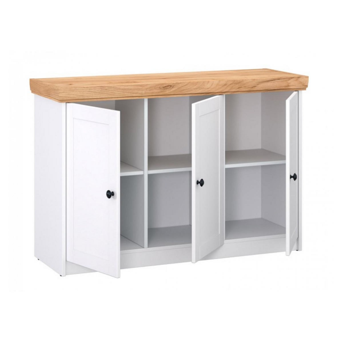 HomeStyle4U Commode moderne en bois massif avec finition blanche et chêne - 123 x 82 x 42 cm