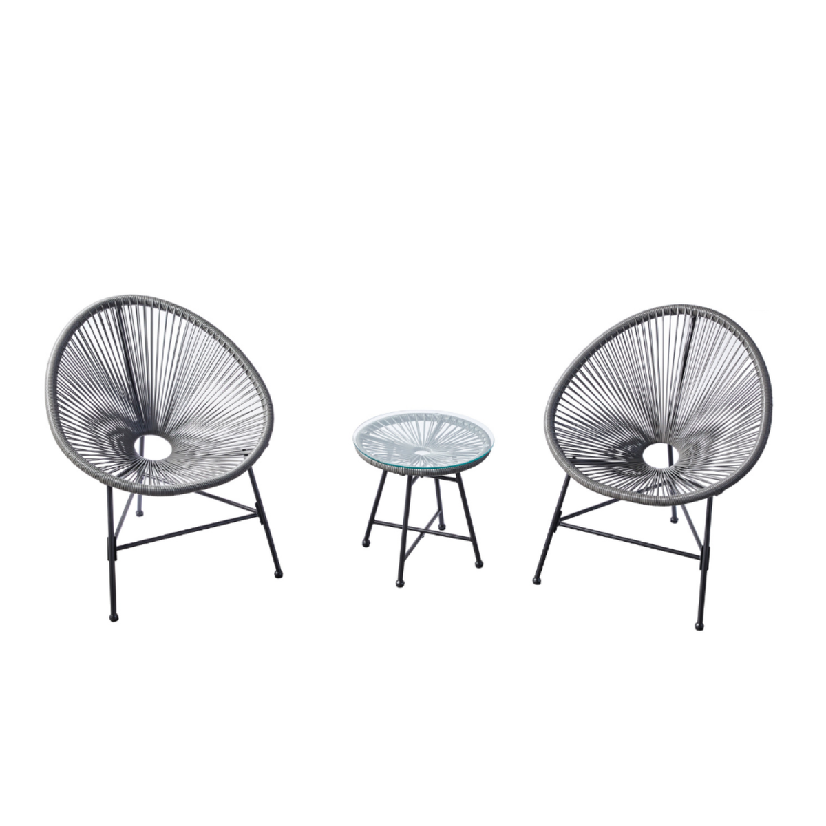 CONCEPT USINE Salon de jardin 2 fauteuils ronds et table basse gris ACAPULCO