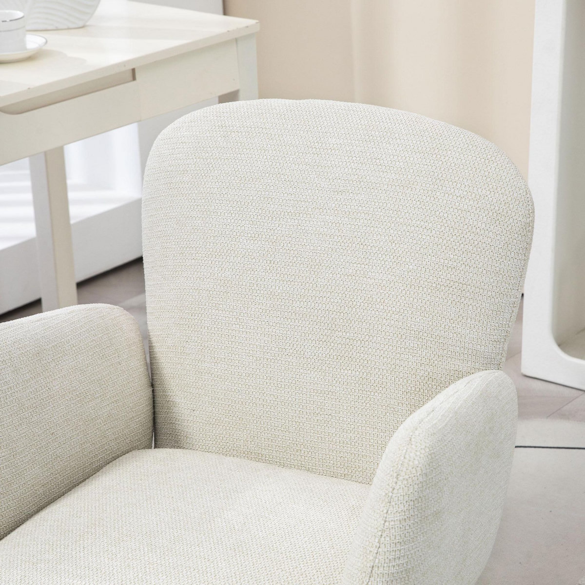 HOMCOM Chaise de bureau design ergonomique réglable pivotante piètement chromé aspect lin écru