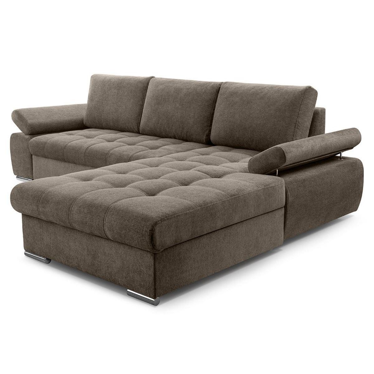 BEST MOBILIER Bianca - canapé d'angle droit 4 places convertible avec coffre en tissu texturé