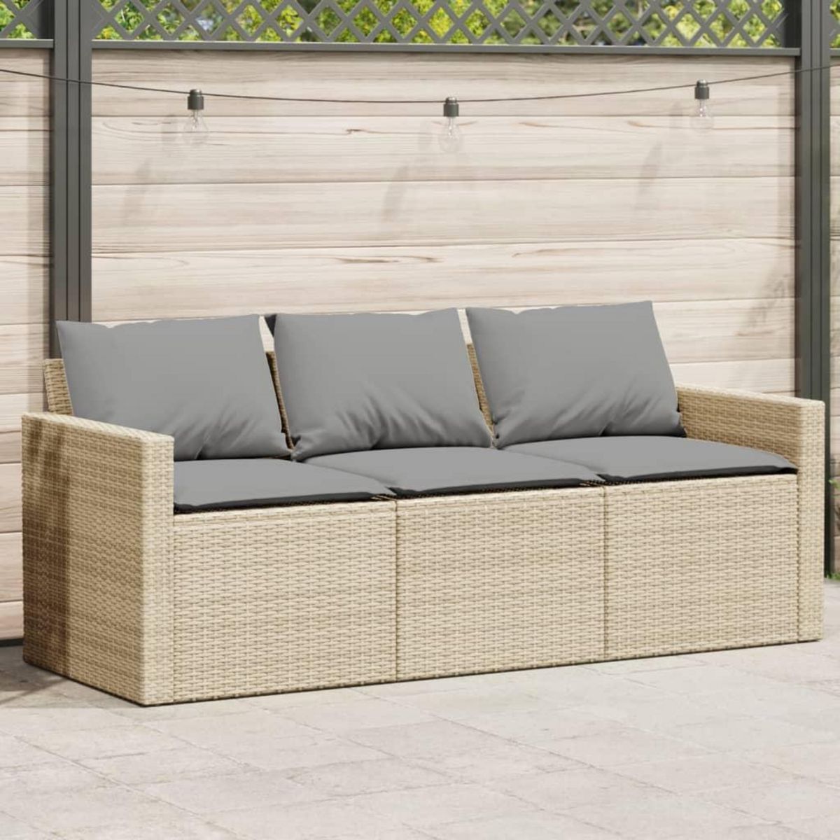 VIDAXL Canape de jardin avec coussins 3 places beige resine tressee