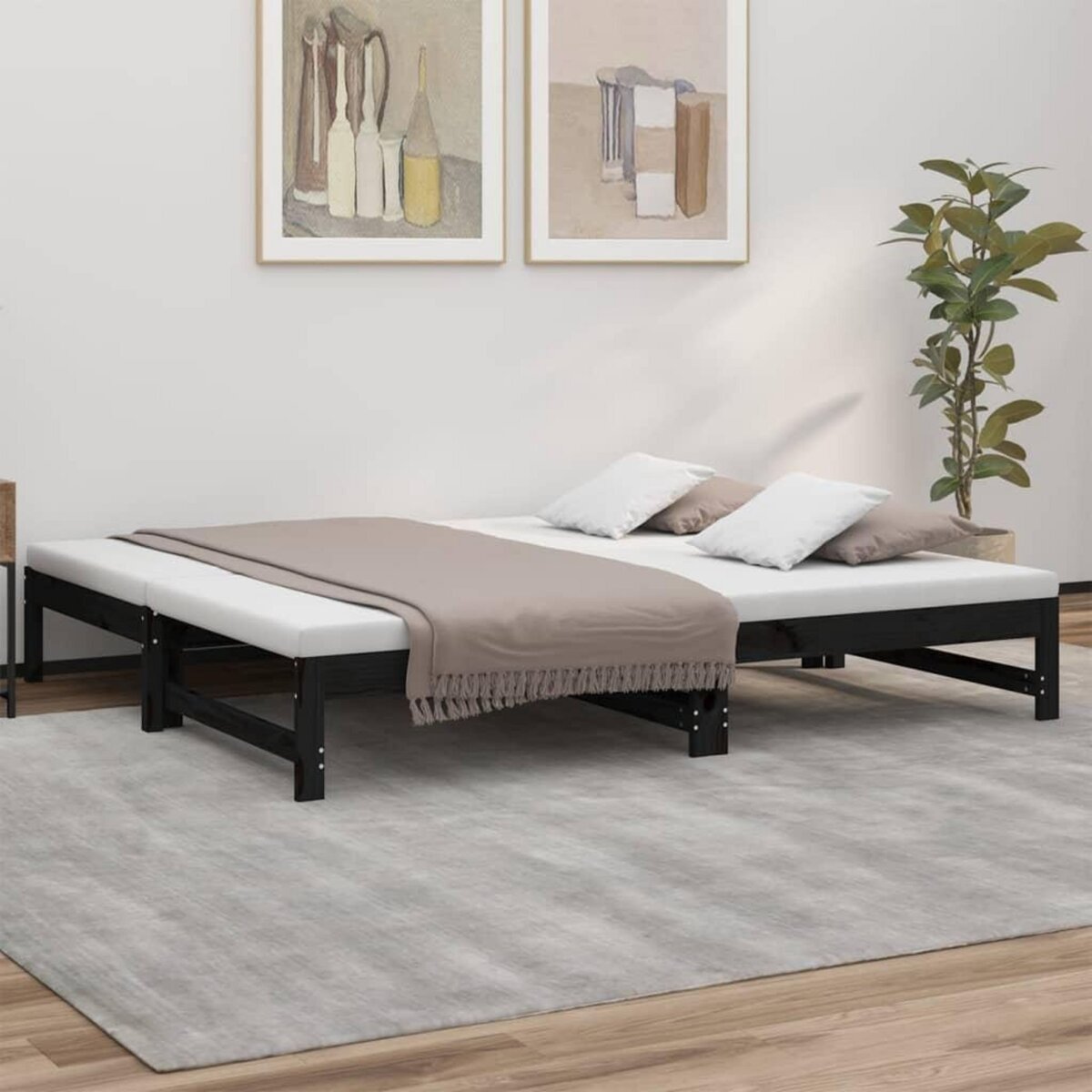 VIDAXL Lit coulissant sans matelas noir 2x(90x190) cm