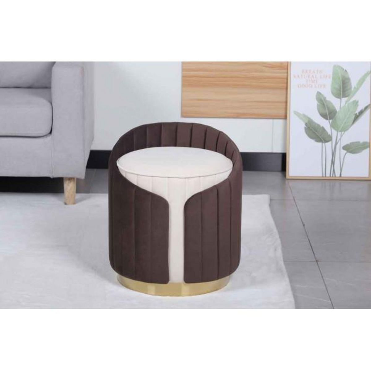 Paris Prix Tabouret Support Dorsal  Corvin  45cm Ivoire & Marron