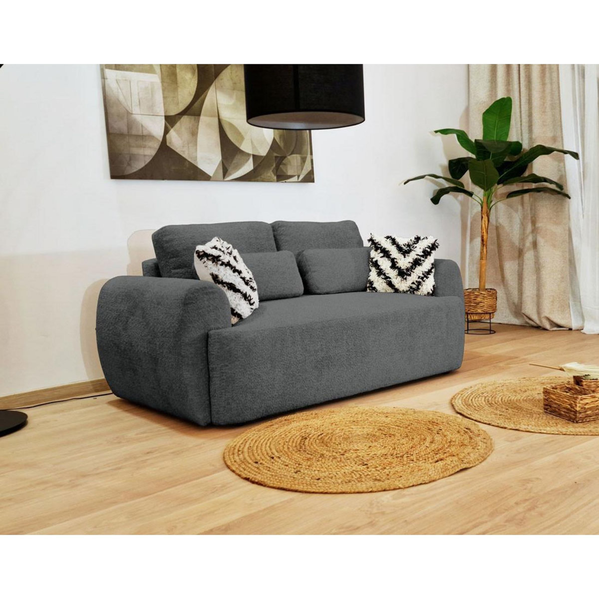 BEST MOBILIER Mahina - canapé droit 2 places - en tissu bouclette