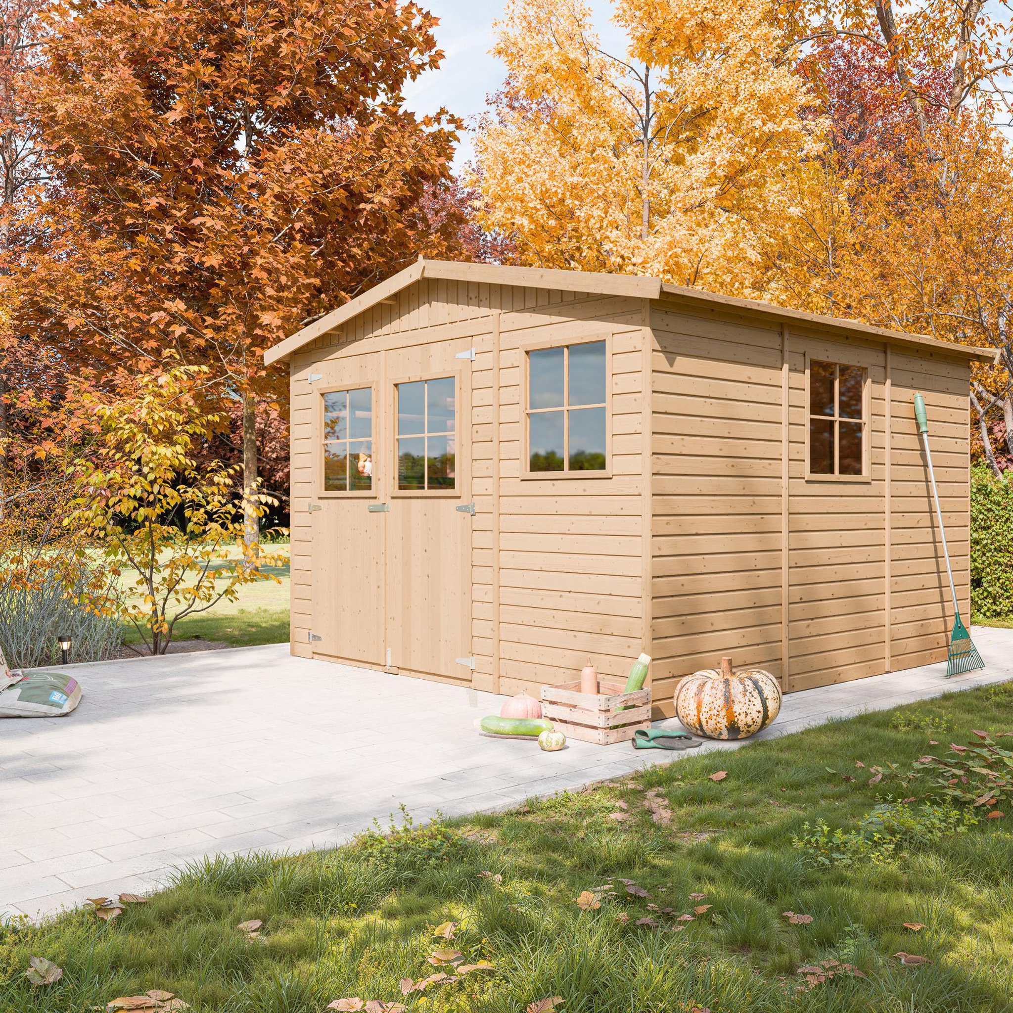 Voir la diapositive 4 : TIMBELA Abri de Jardin en Bois -  H226x316x324 cm/9 m² M335