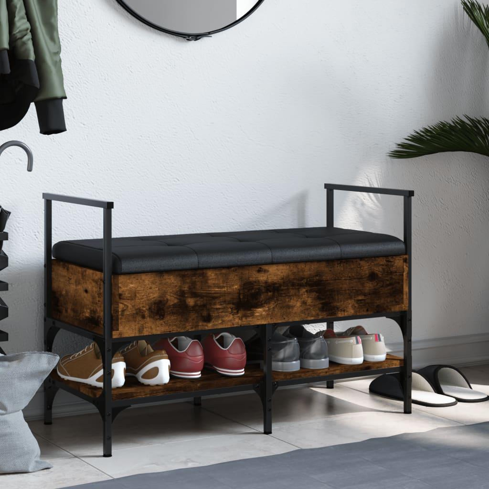 Voir la diapositive 3 : VIDAXL Banc a chaussures chene fume 85,5x42x57,5 cm bois d'ingenierie